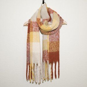 Steve Madden Plaid Soft Knit Burnt Orange and Yellow Scarf